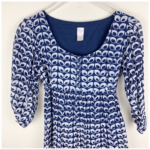 Aqua Blue/White Sheer Print Boho Babydoll Dress - Picture 2 of 16